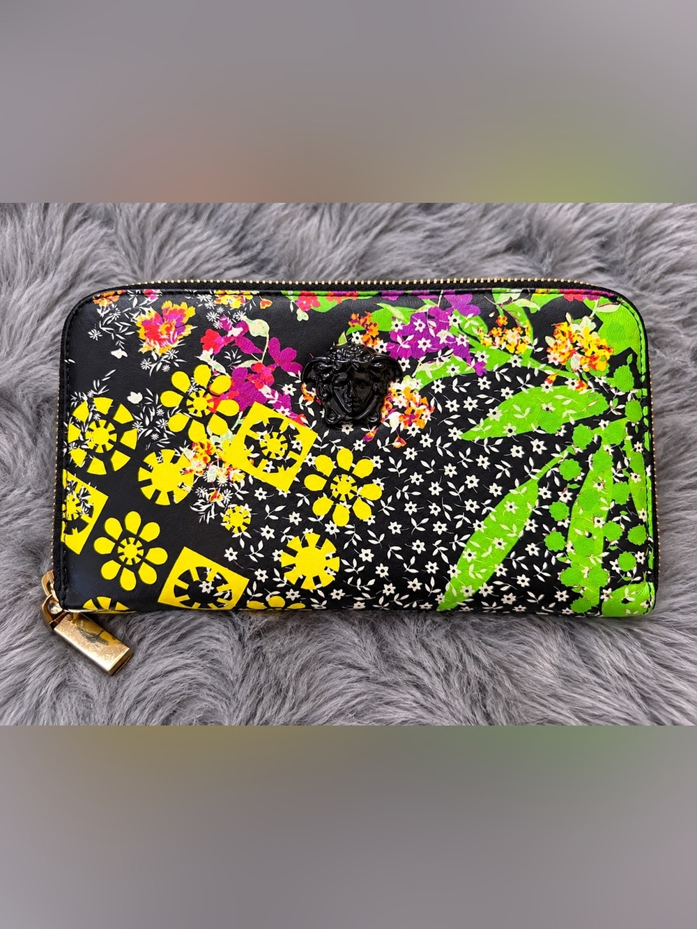 EUC Versace Floral Palazzo Long Zip Wallet